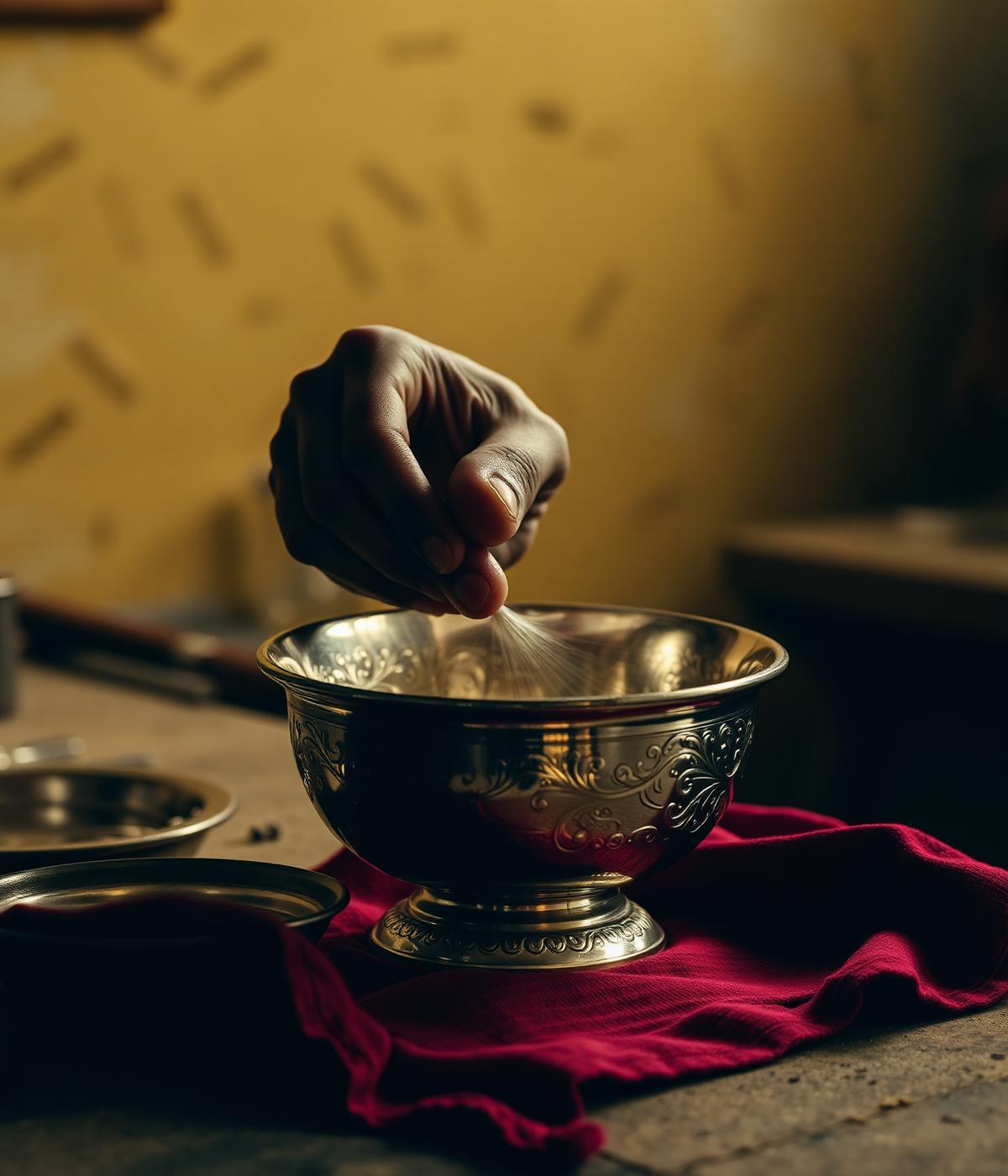 Artisan finishing an engraved silver bowl
