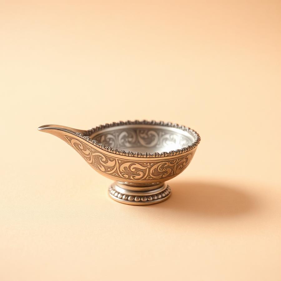 Engraved silver diya